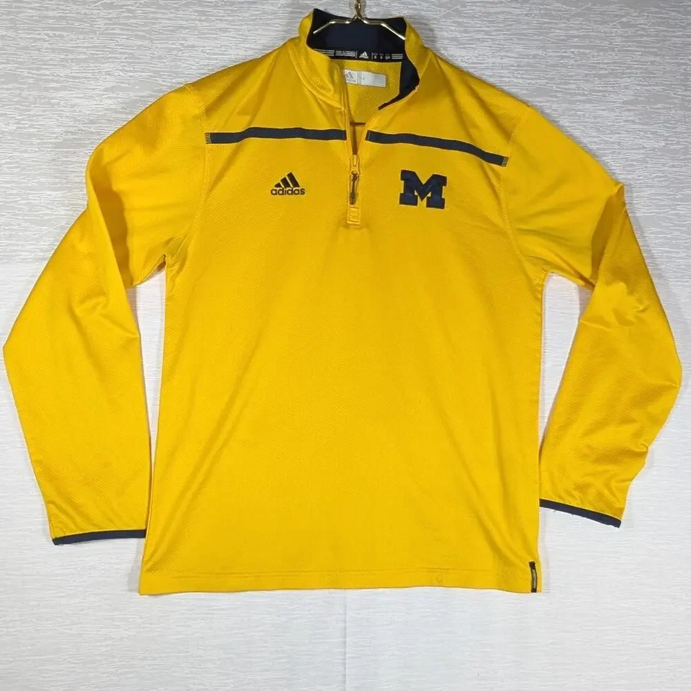 Adidas Quarter Zip Sweatshirt Mens Small Yellow Universit of Michigan Pullover